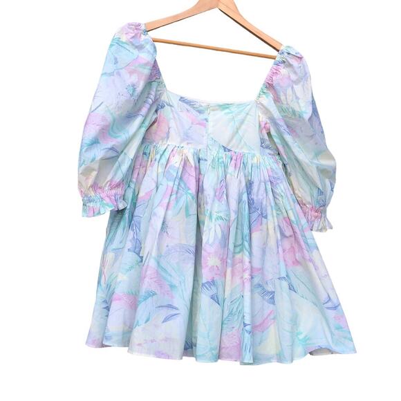 Selkie The Puff Babydoll MIni Dress White w/ Pastel Print Size Small - Picture 5 of 10